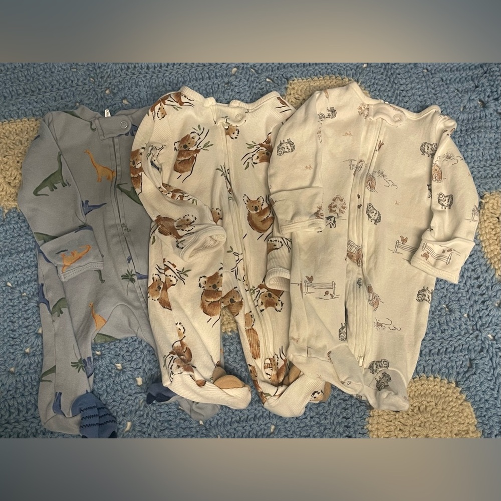Carter's Cream and Blue Animal Print Footies